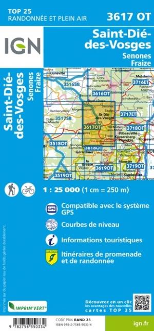 Carte TOP 25 n° 3617 OT - Saint-Dié-des Vosges, Senones, Fraize | IGN carte de randonnée IGN