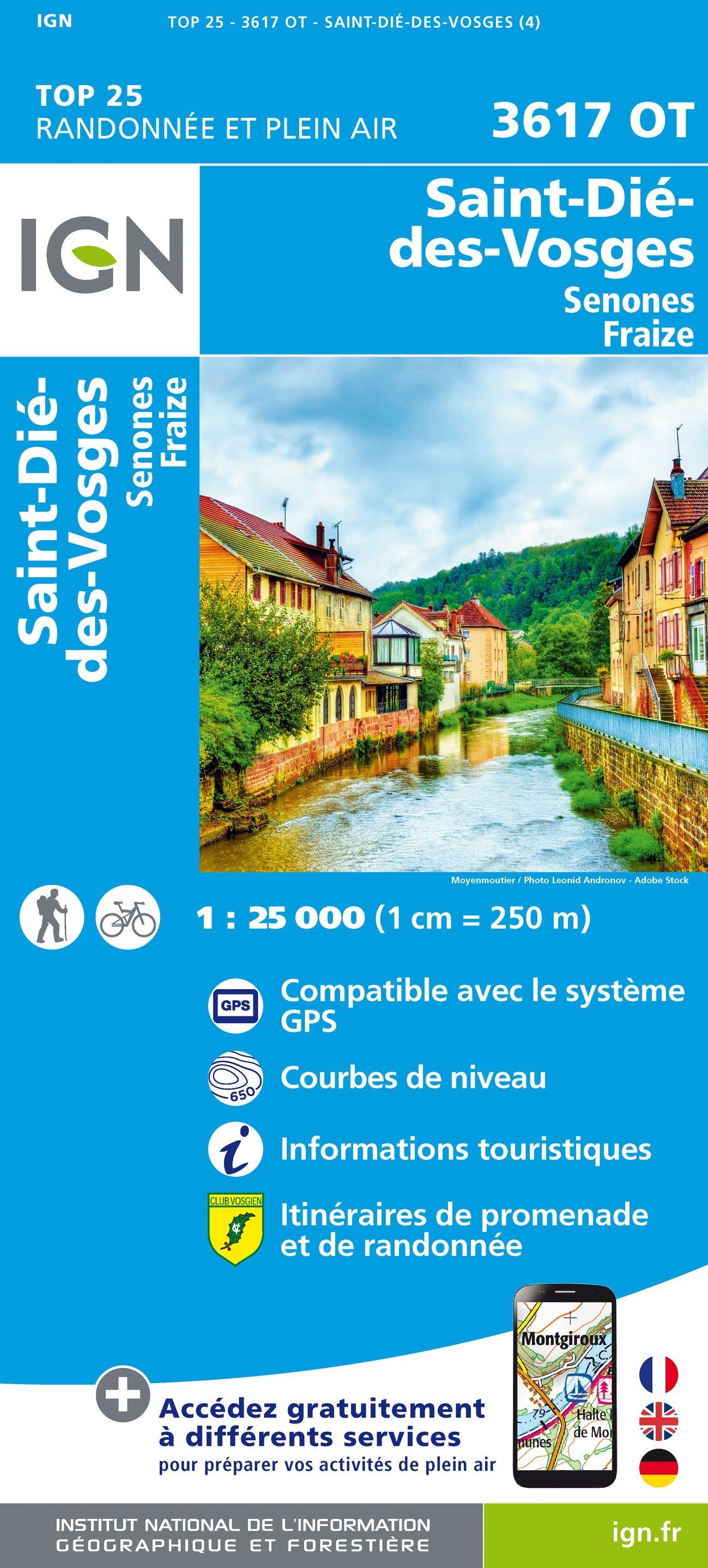 Carte TOP 25 n° 3617 OT - Saint-Dié-des Vosges, Senones, Fraize | IGN carte de randonnée IGN