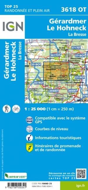 Carte TOP 25 n° 3618 OT - Gérardmer, Le Hohneck, La Bresse | IGN carte pliée IGN 