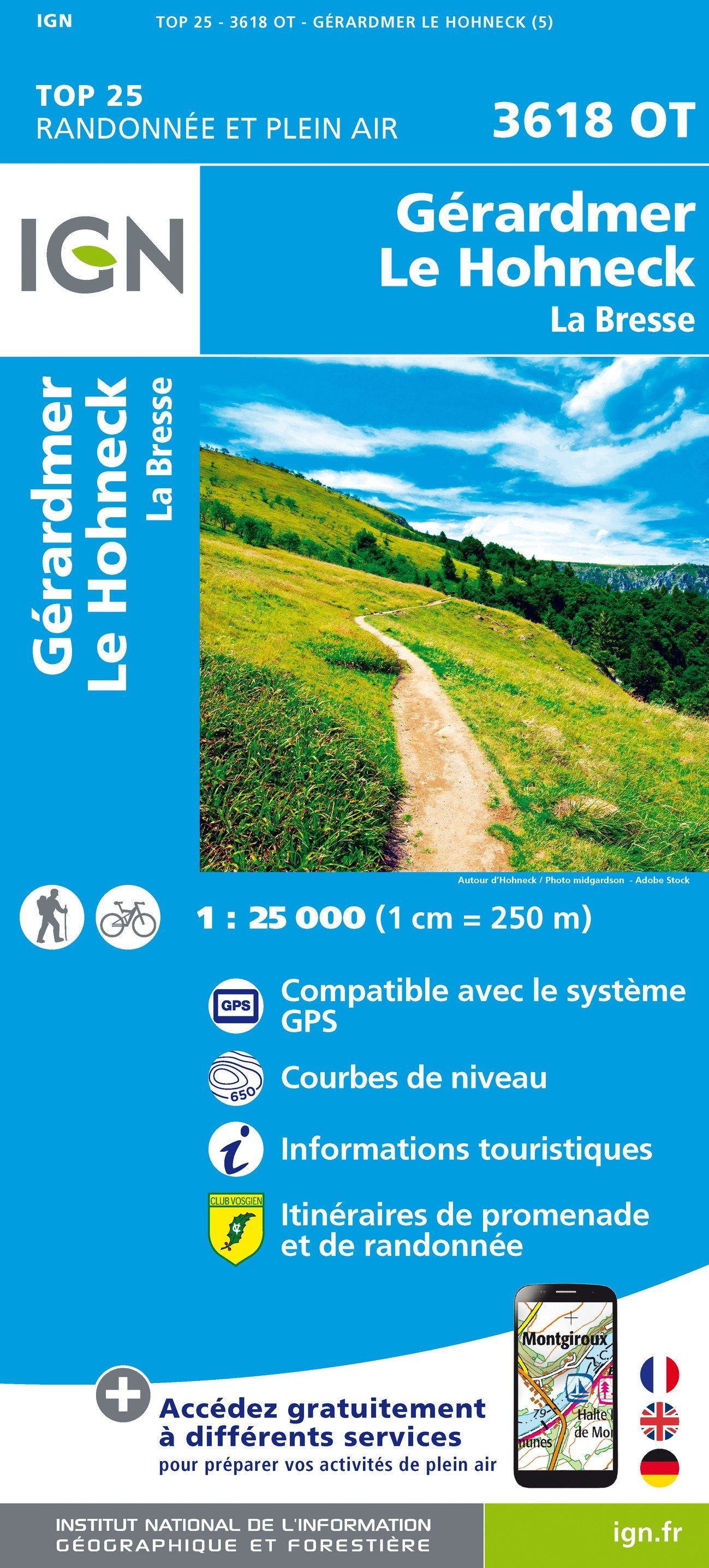 Carte TOP 25 n° 3618 OT - Gérardmer, Le Hohneck, La Bresse | IGN carte de randonnée IGN