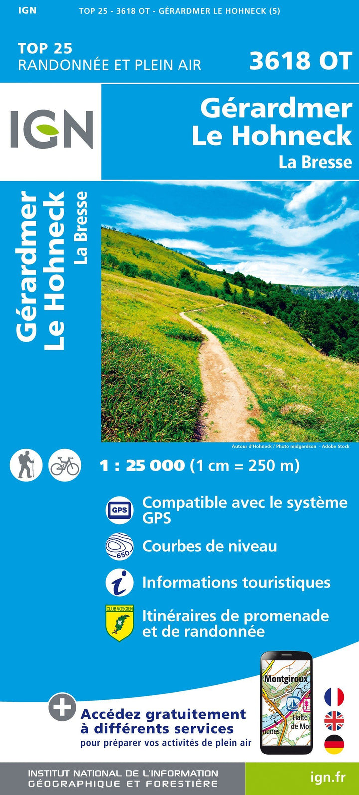 Carte TOP 25 n° 3618 OT - Gérardmer, Le Hohneck, La Bresse | IGN carte pliée IGN 