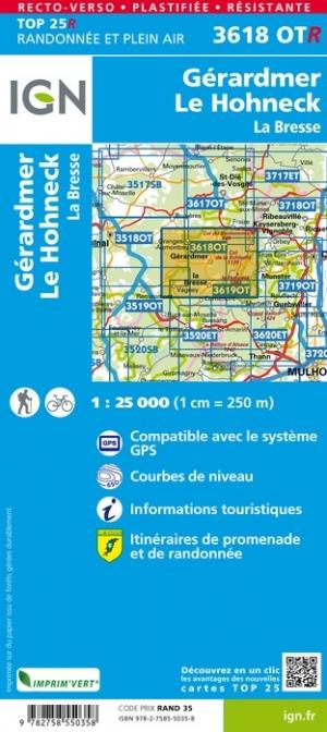 Carte TOP 25 n° 3618 OTR (Résistante) - Gérardmer, Le Hohneck, La Bresse | IGN carte pliée IGN 