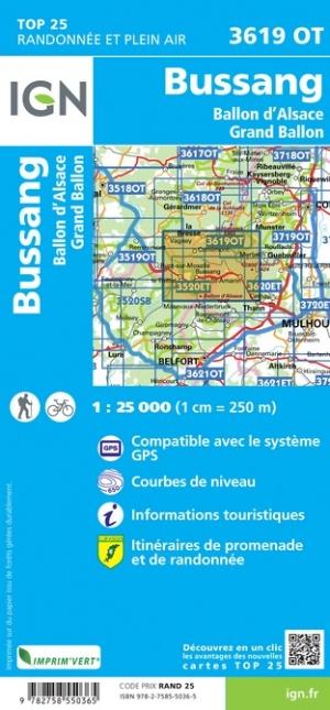 Carte TOP 25 n° 3619 OT- Bussang, Ballon d'Alsace, Grand Ballon | IGN carte de randonnée IGN
