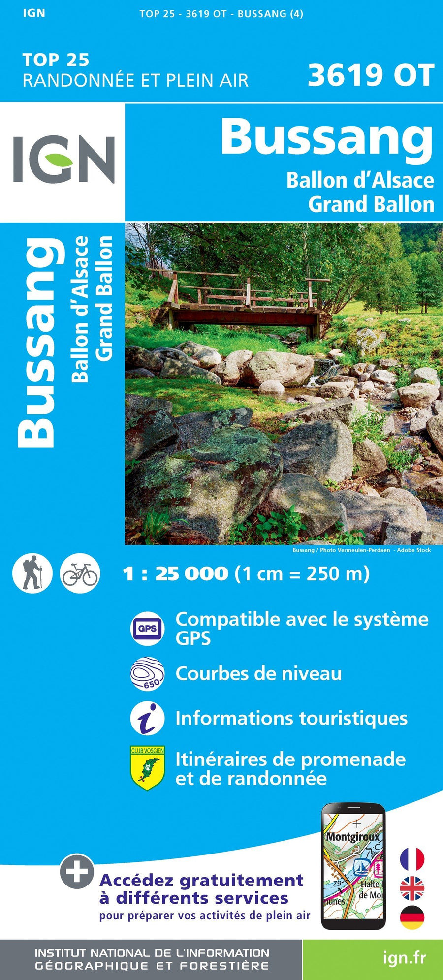 Carte TOP 25 n° 3619 OT- Bussang, Ballon d'Alsace, Grand Ballon | IGN carte pliée IGN 