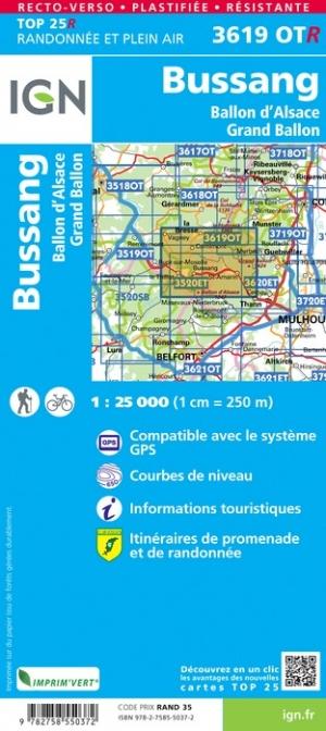 Carte TOP 25 n° 3619 OTR (Résistante) - Bussang, Ballon d'Alsace, Grand Ballon | IGN carte de randonnée IGN