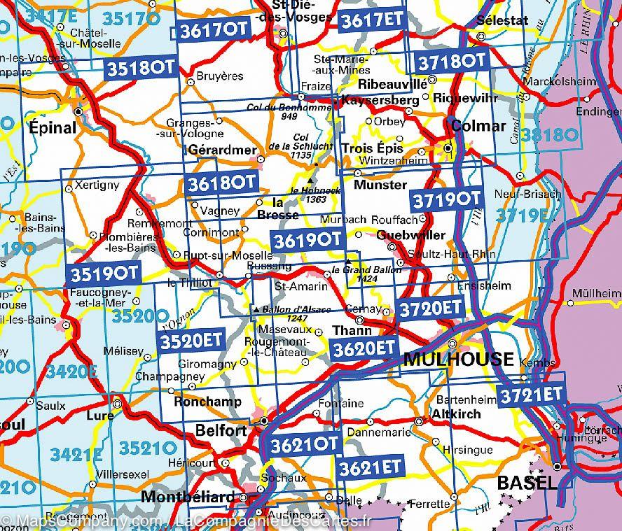 Carte TOP 25 n° 3619 OTR (Résistante) - Bussang, Ballon d'Alsace, Grand Ballon | IGN carte de randonnée IGN