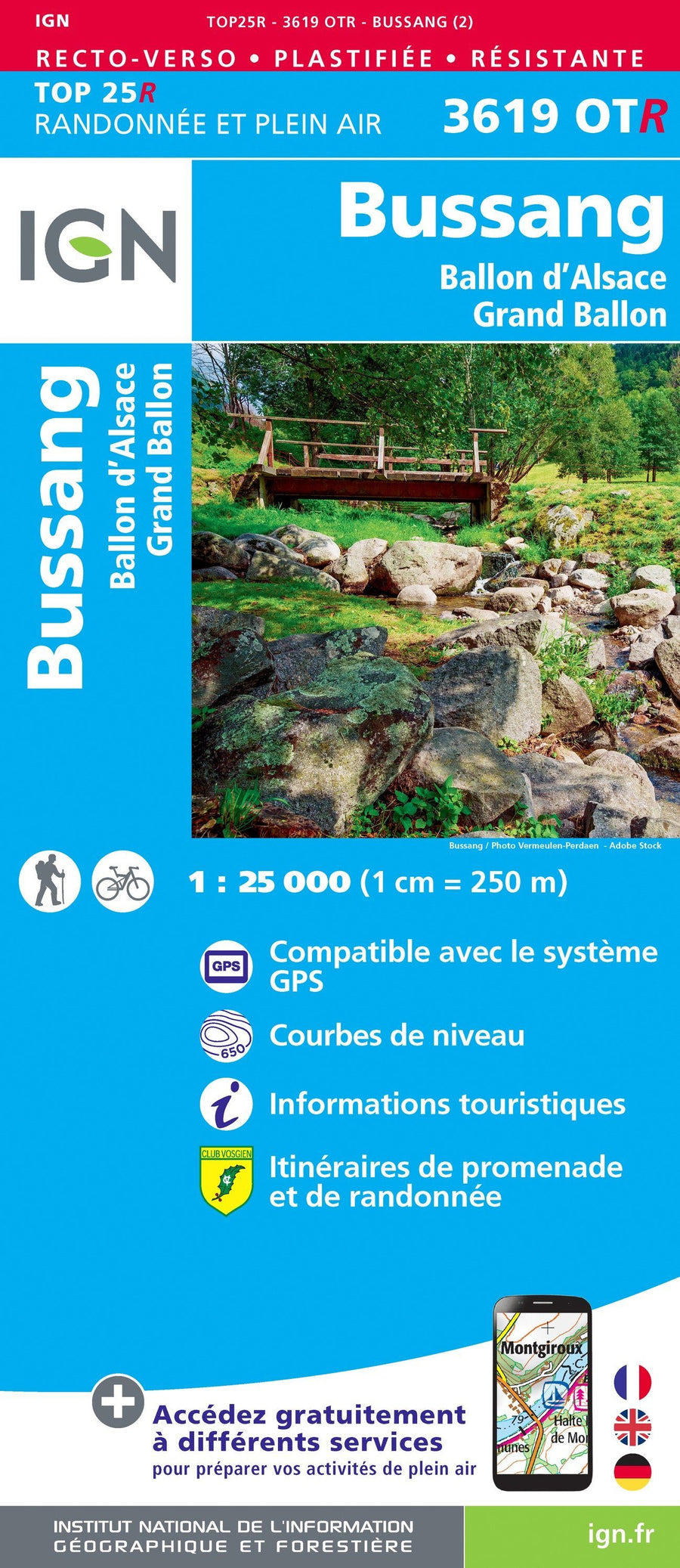 Carte TOP 25 n° 3619 OTR (Résistante) - Bussang, Ballon d'Alsace, Grand Ballon | IGN carte pliée IGN 