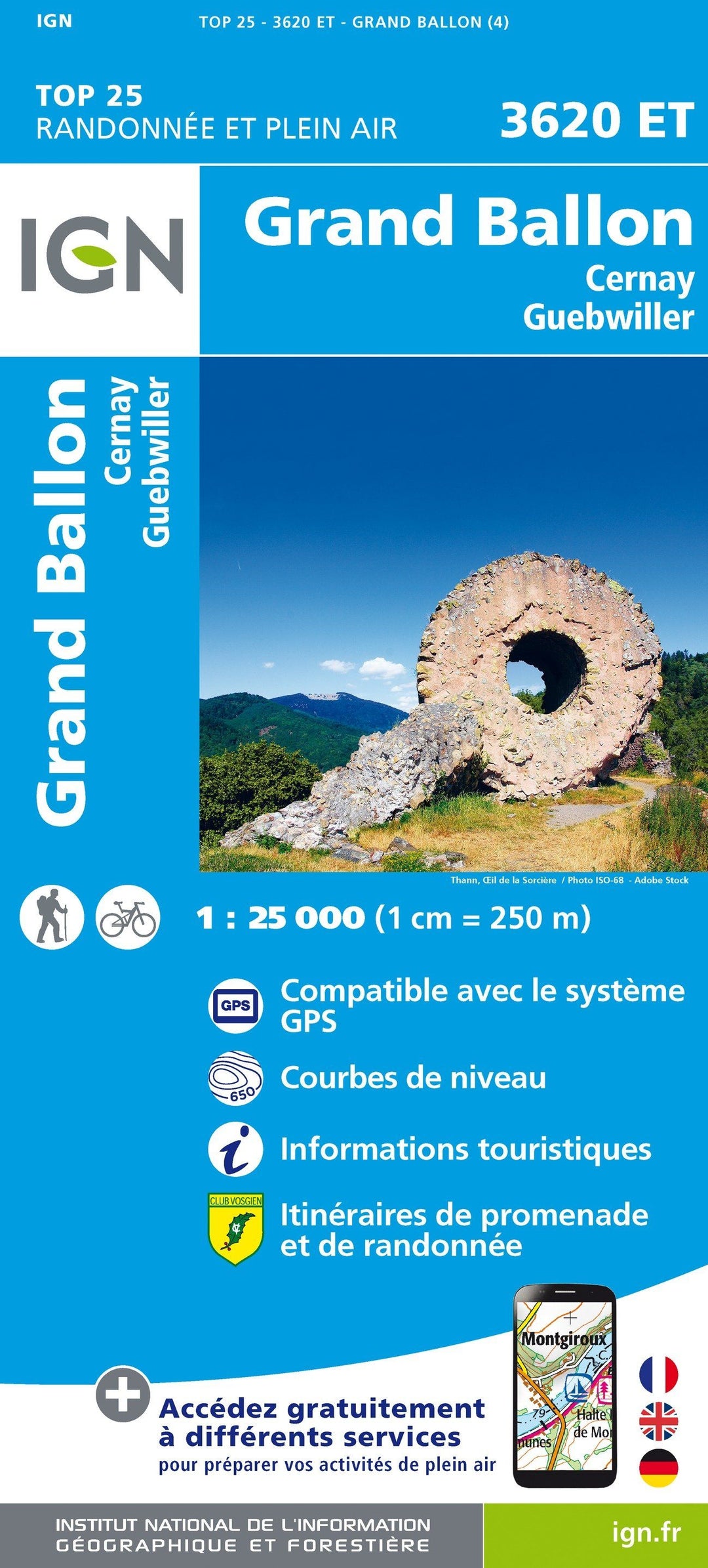 Carte TOP 25 n° 3620 ET - Grand Ballon, Cernay, Guebwiller | IGN carte pliée IGN 