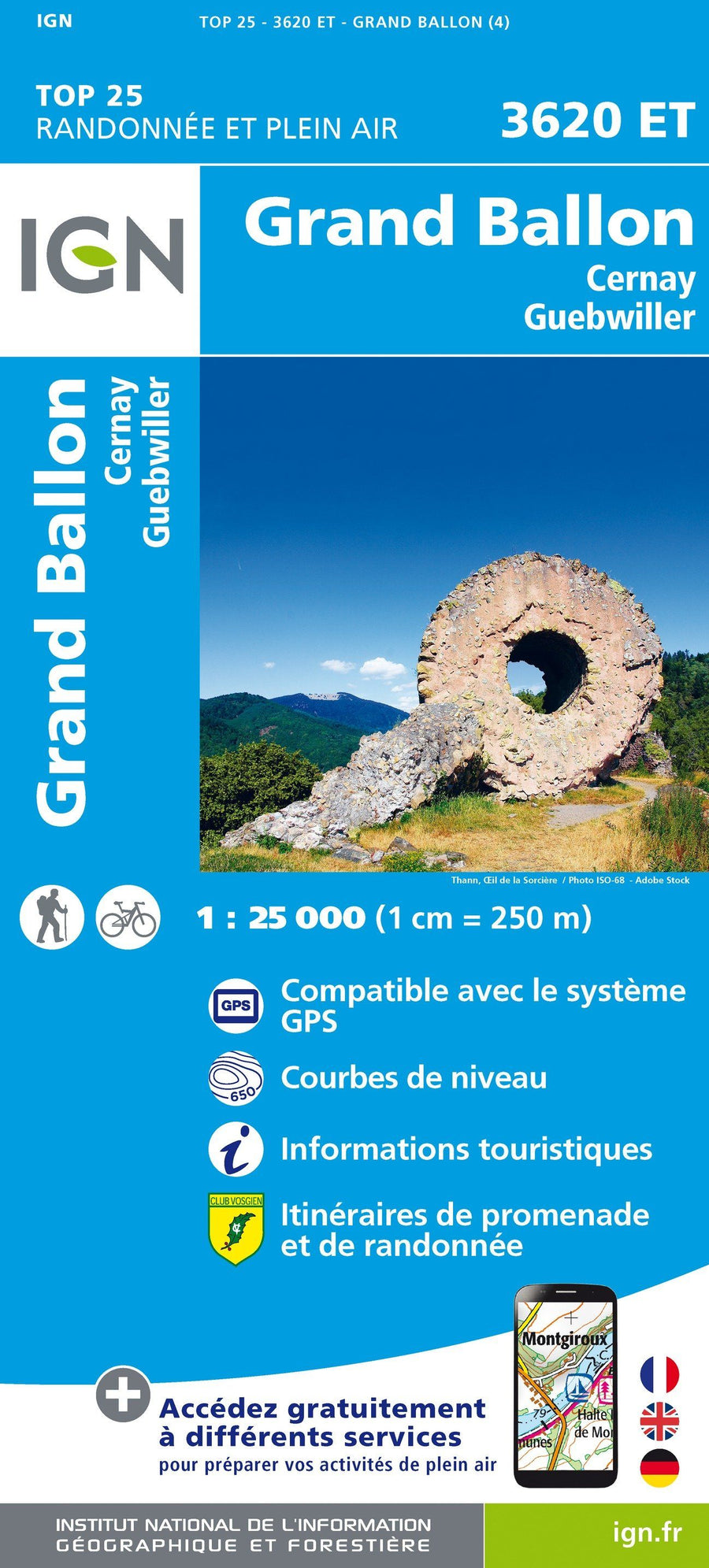Carte TOP 25 n° 3620 ET - Grand Ballon, Cernay, Guebwiller | IGN carte pliée IGN 