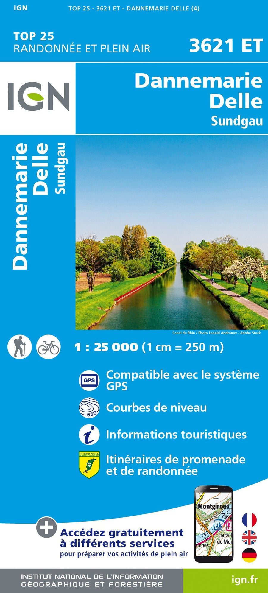 Carte TOP 25 n° 3621 ET - Dannemarie, Delle, Sundgau | IGN carte pliée IGN 