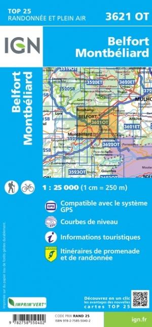 Carte TOP 25 n° 3621 OT - Belfort, Montbéliard | IGN carte pliée IGN 