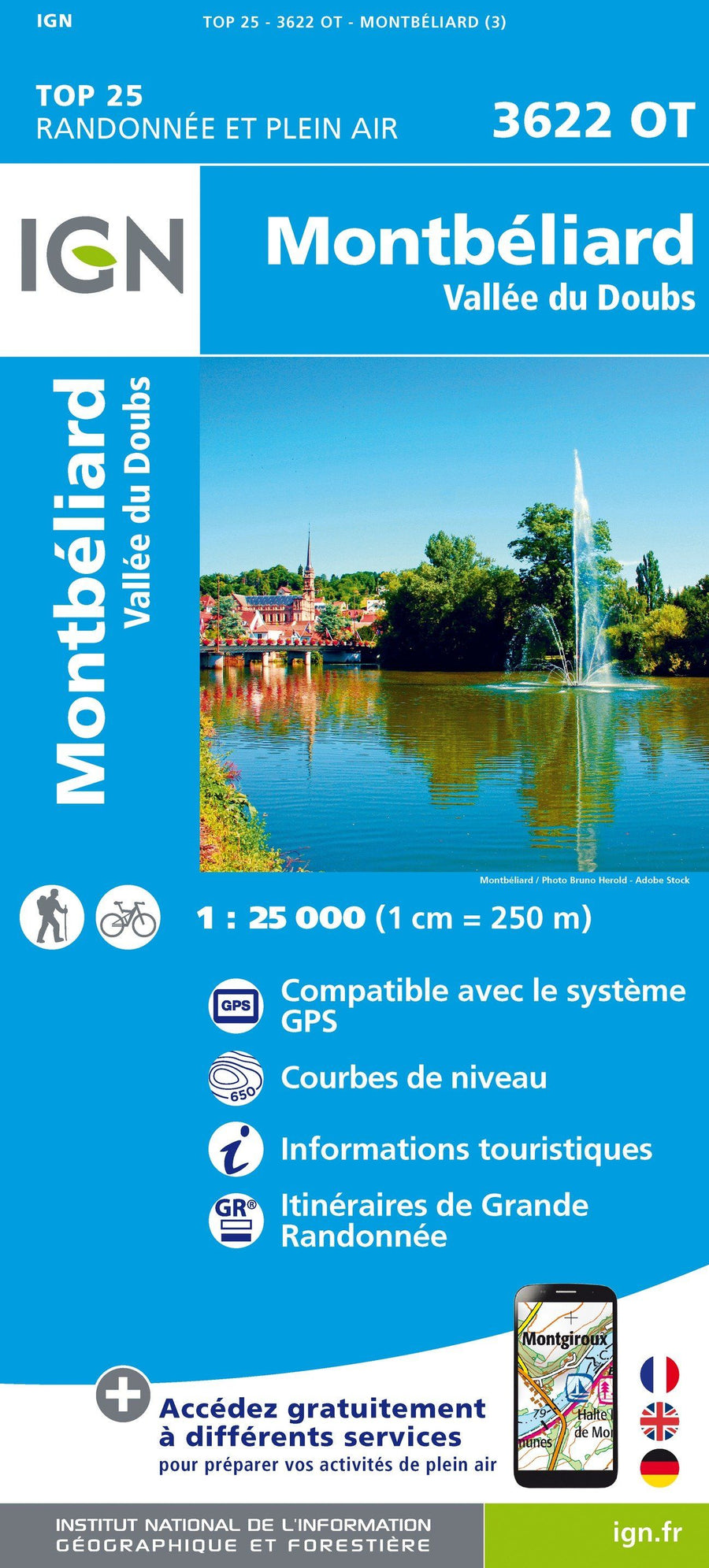 Carte TOP 25 n° 3622 OT - Montbéliard, Vallée du Doubs | IGN carte pliée IGN 