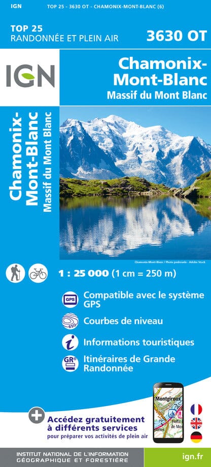 Carte TOP 25 n° 3630 OT - Chamonix & Massif du Mont Blanc (Alpes) | IGN carte pliée IGN 