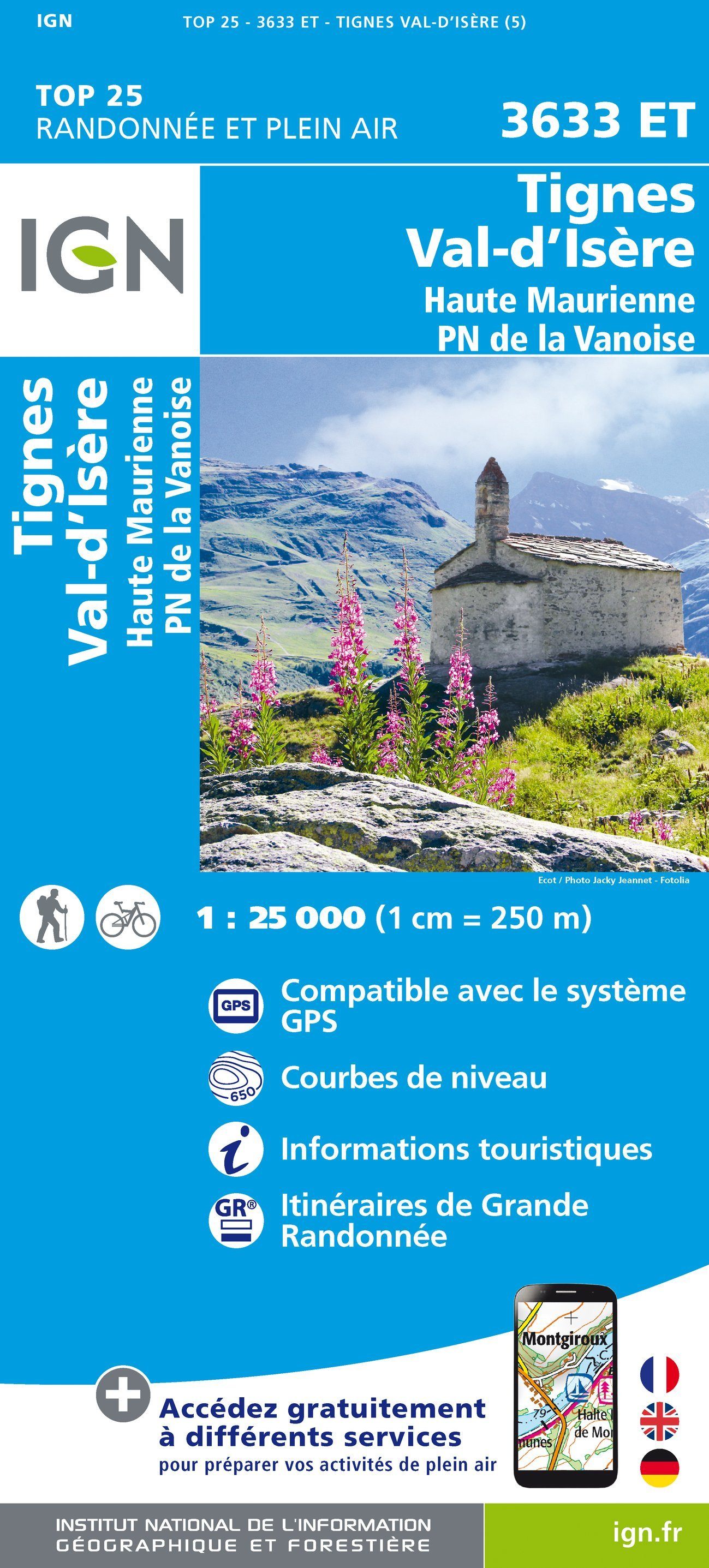 Carte TOP 25 n° 3633 ET - Tignes, Val d'Isère, Haute Maurienne (PN de la Vanoise) | IGN carte de randonnée IGN