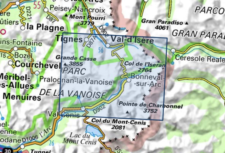 Carte TOP 25 n° 3633 ET - Tignes, Val d'Isère, Haute Maurienne (PN de la Vanoise) | IGN carte pliée IGN 