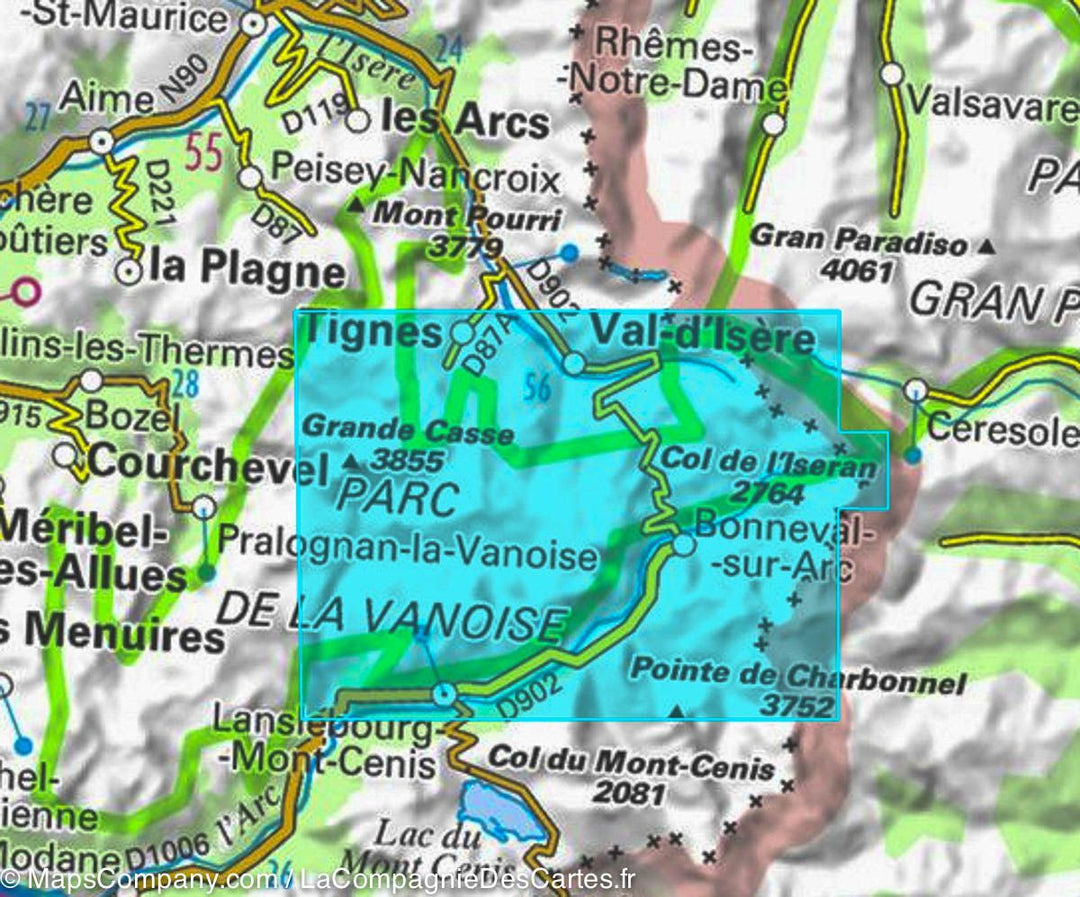 Carte TOP 25 n° 3633 ETR (résistante) - Tignes, Val d'Isère, Haute Maurienne (PN de la Vanoise, Alpes) | IGN carte pliée IGN 