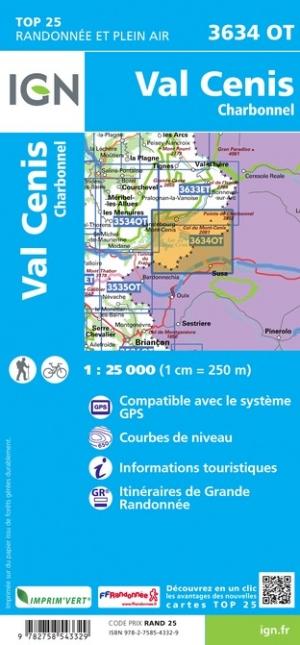 Carte TOP 25 n° 3634 OT - Val Cenis & Charbonnel (Alpes) | IGN carte pliée IGN 
