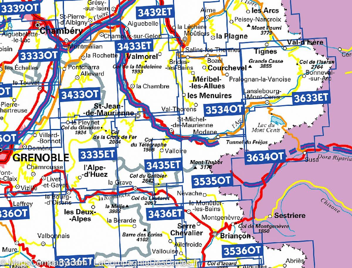 Carte TOP 25 n° 3634 OTR (résistante) - Val Cenis & Charbonnel (Alpes) | IGN carte de randonnée IGN