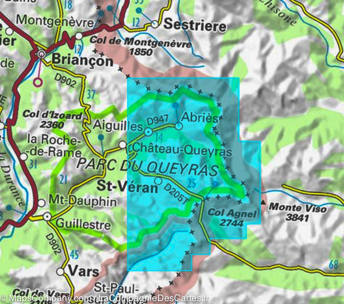 Carte TOP 25 n° 3637 OTR (résistante) - Mont Viso, St Véran & Aiguilles (Queyras) | IGN carte de randonnée IGN