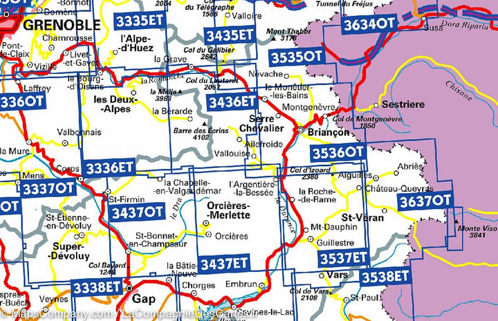 Carte TOP 25 n° 3637 OTR (résistante) - Mont Viso, St Véran & Aiguilles (Queyras) | IGN carte pliée IGN 