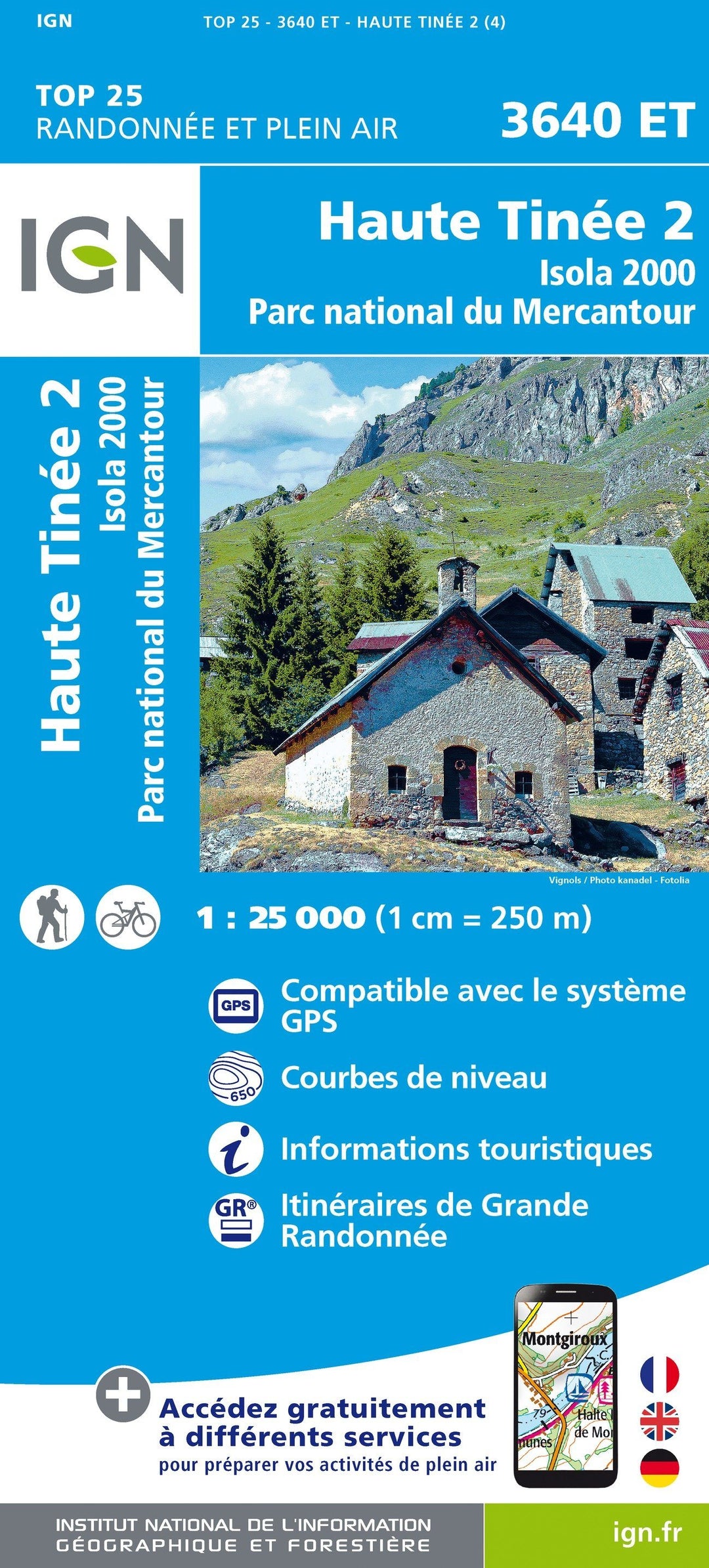 Carte TOP 25 n° 3640 ET - Haute Tinée 2, Isola 2000 (PNR du Mercantour) | IGN carte pliée IGN 