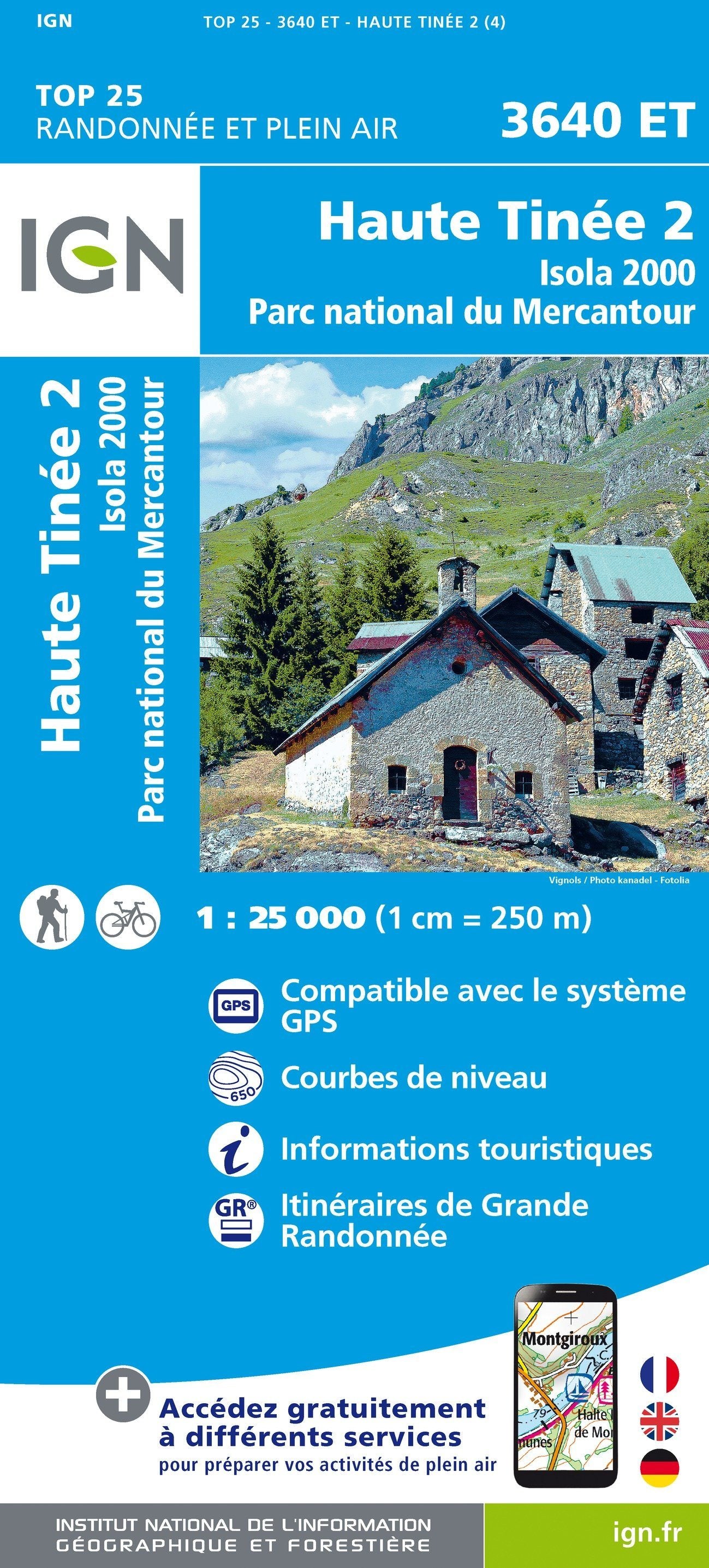 Carte TOP 25 n° 3640 ET - Haute Tinée 2, Isola 2000 (PNR du Mercantour) | IGN carte de randonnée IGN