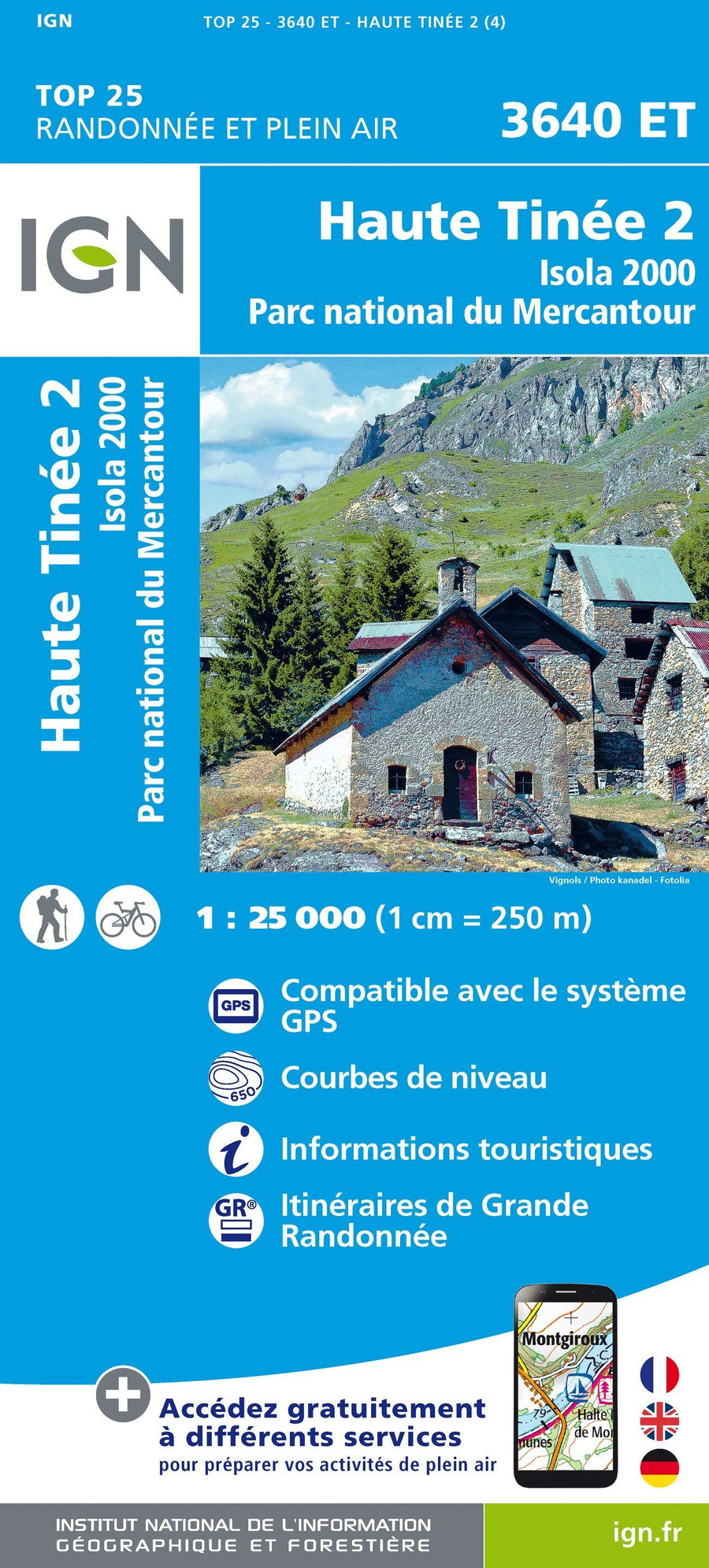 Carte TOP 25 n° 3640 ET - Haute Tinée 2, Isola 2000 (PNR du Mercantour) | IGN carte pliée IGN 