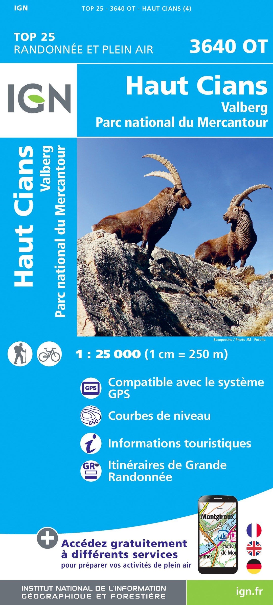 Carte TOP 25 n° 3640 OT - Haut Cians, Valberg (Mercantour) | IGN carte pliée IGN 