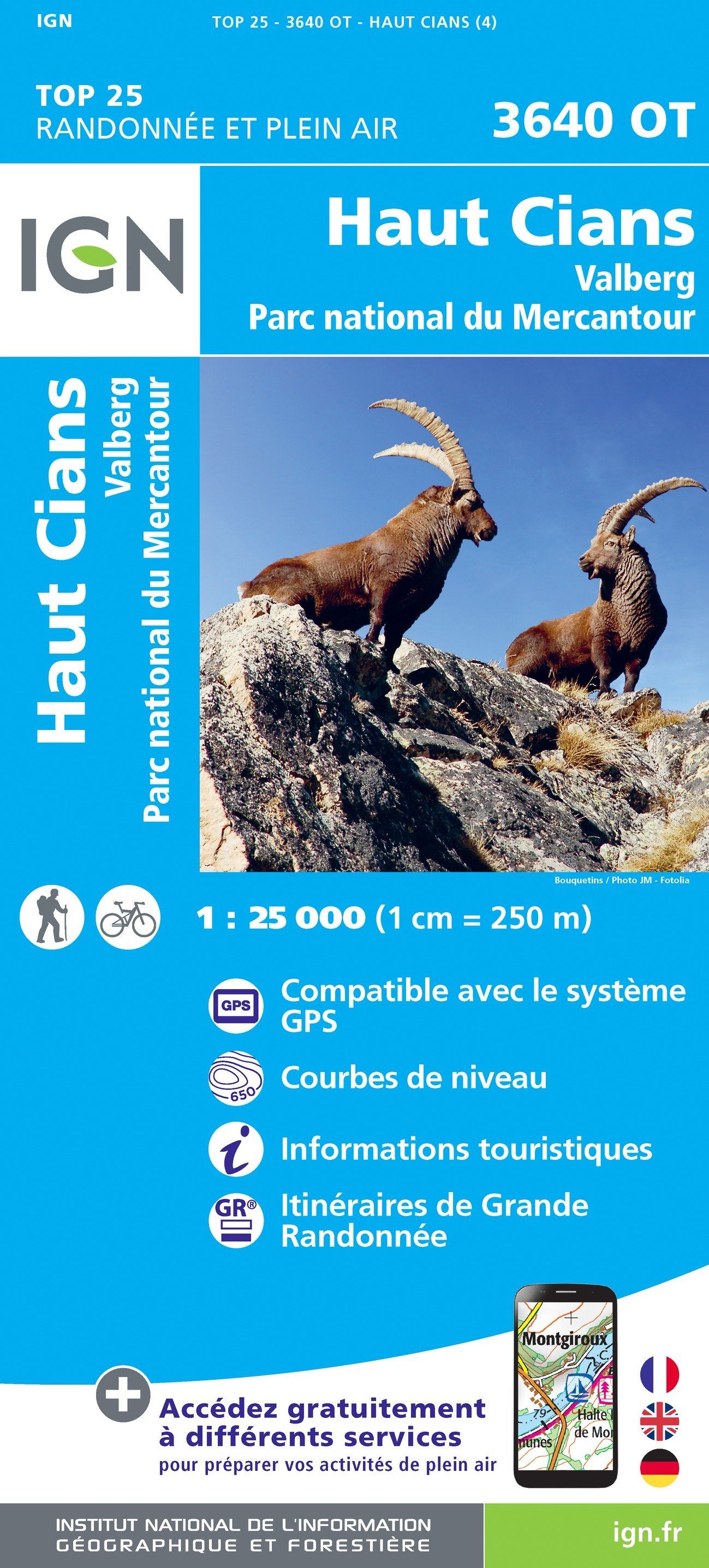 Carte TOP 25 n° 3640 OT - Haut Cians, Valberg (Mercantour) | IGN carte de randonnée IGN