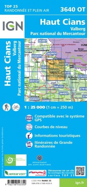 Carte TOP 25 n° 3640 OT - Haut Cians, Valberg (Mercantour) | IGN carte de randonnée IGN