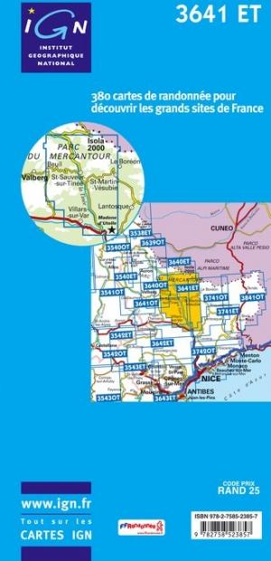 Carte TOP 25 n° 3641 ET - Moyenne Tinée, La Colmiane-Valdeblore (PNR du Mercantour, Alpes) | IGN carte de randonnée IGN