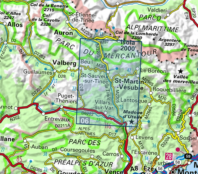 Carte TOP 25 n° 3641 ET - Moyenne Tinée, La Colmiane-Valdeblore (PNR du Mercantour, Alpes) | IGN carte pliée IGN 