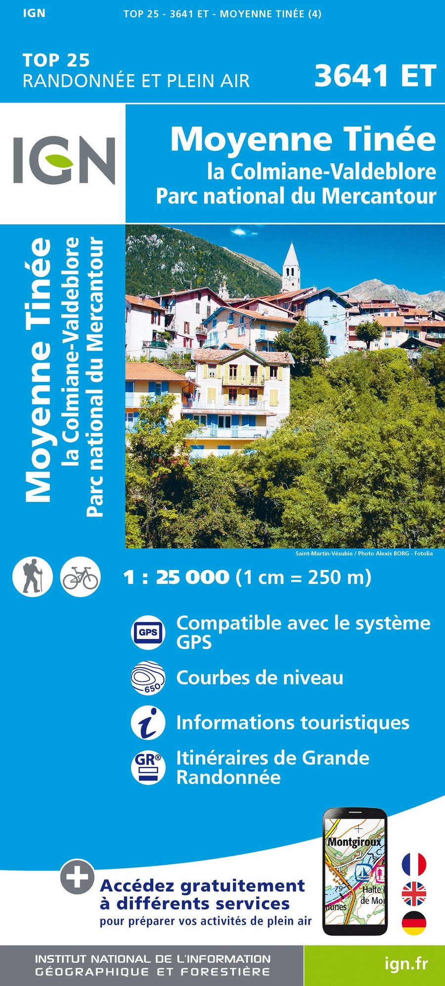 Carte TOP 25 n° 3641 ET - Moyenne Tinée, La Colmiane-Valdeblore (PNR du Mercantour, Alpes) | IGN carte pliée IGN 