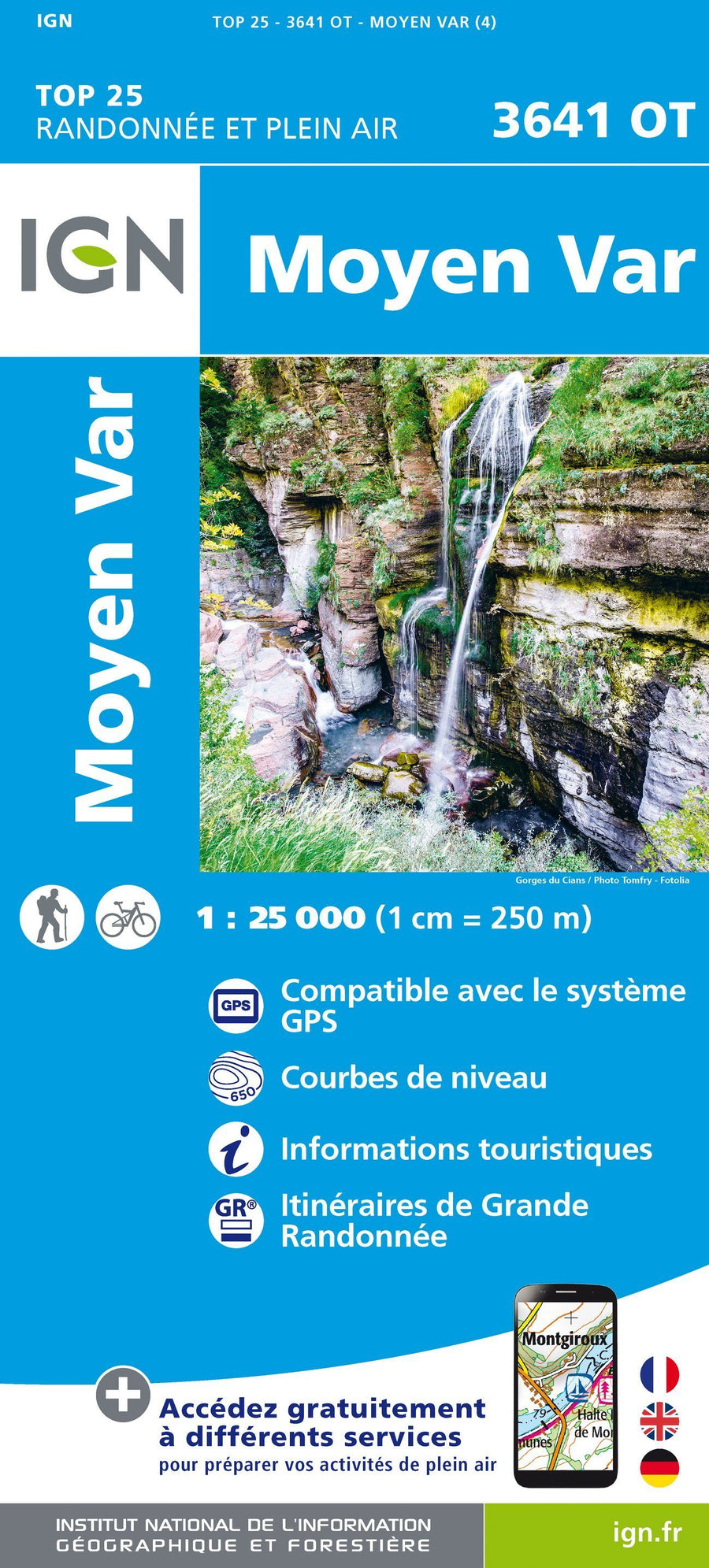 Carte TOP 25 n° 3641 OT - Moyen Var | IGN carte pliée IGN 