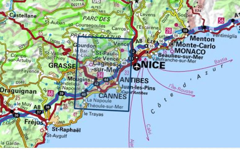 Carte TOP 25 n° 3643 ET - Cannes, Grasse & Côte d'Azur | IGN carte pliée IGN 