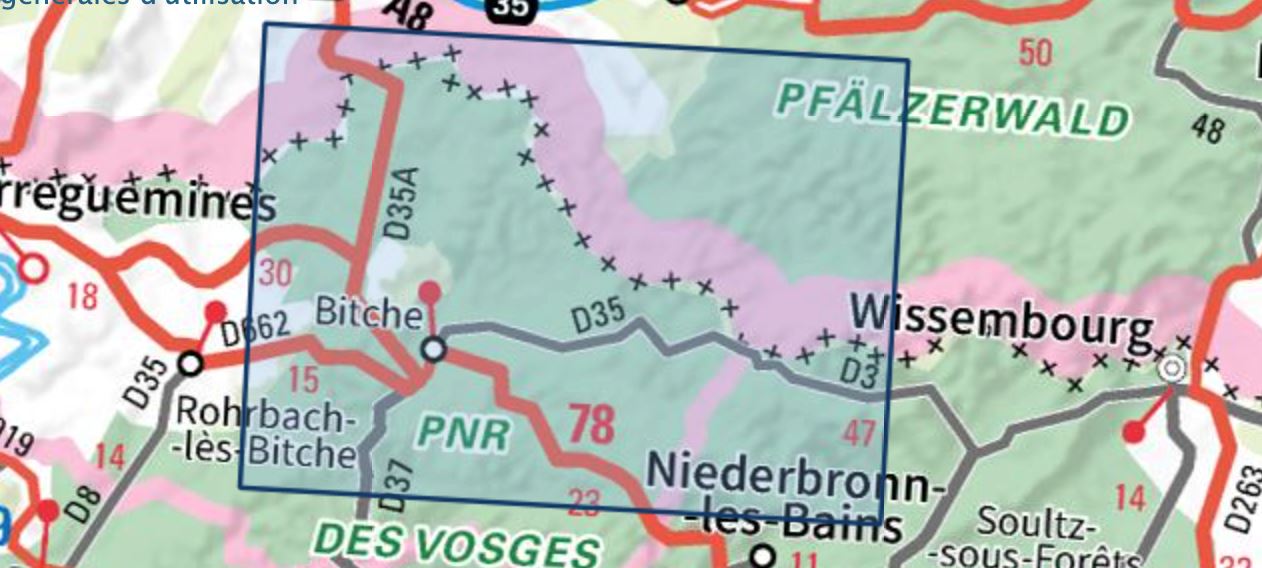 Carte TOP 25 n° 3713 ET - Bitche, Dambach, PNR des Vosges du Nord | IGN carte de randonnée IGN