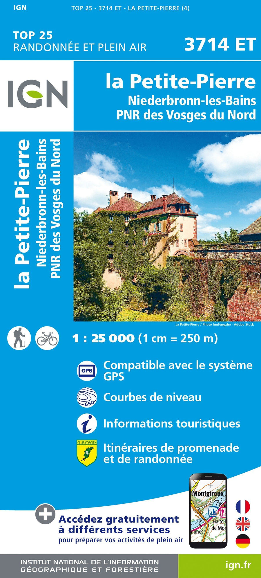 Carte TOP 25 n° 3714 ET - La Petite Pierre, Niederbronn-les-bains, PNR des Vosges du Nord | IGN carte pliée IGN 