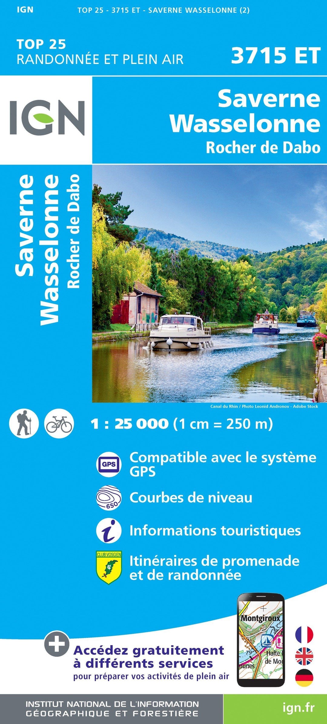 Carte TOP 25 n° 3715 ET - Saverne, Wasselonne, Rocher de Dabo | IGN carte pliée IGN 