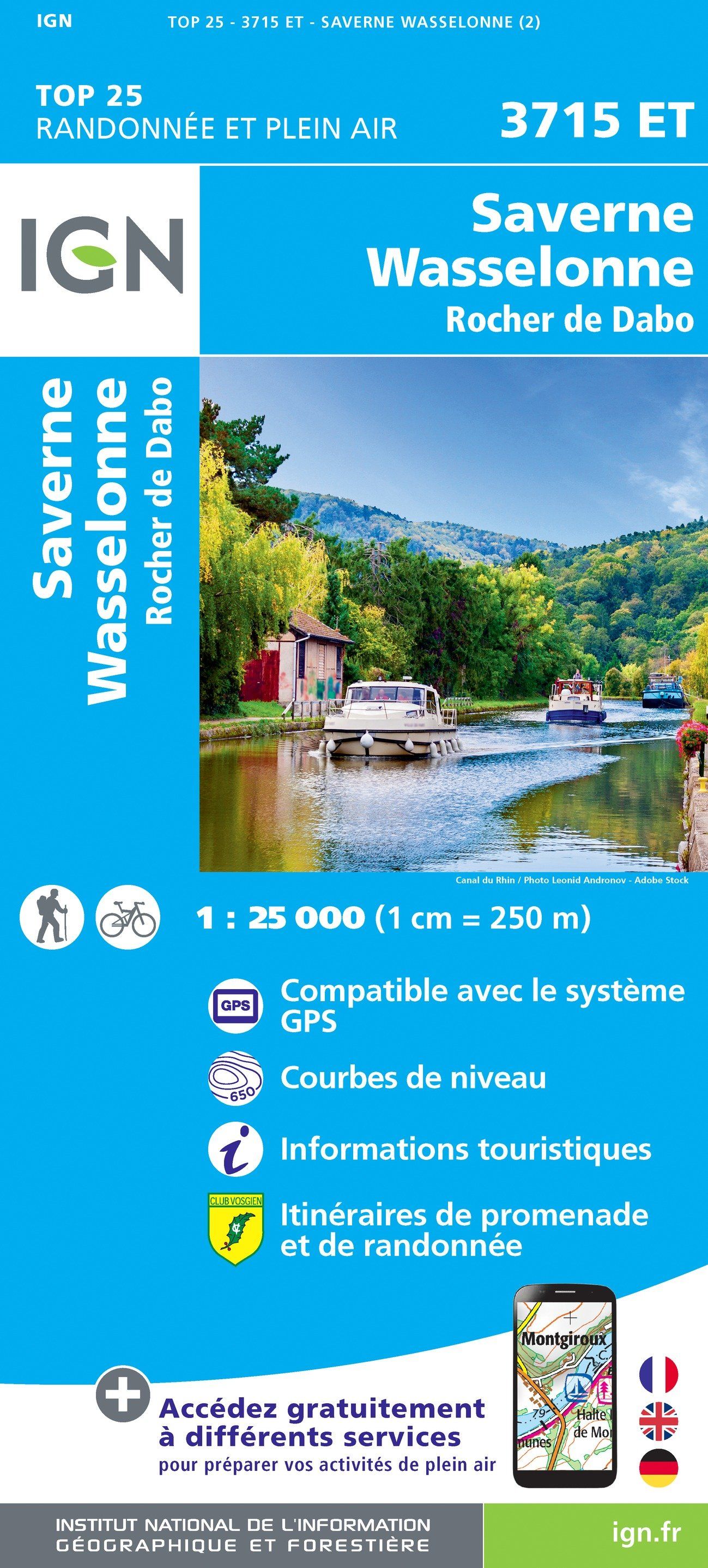 Carte TOP 25 n° 3715 ET - Saverne, Wasselonne, Rocher de Dabo | IGN carte de randonnée IGN