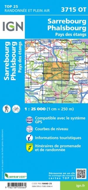 Carte TOP 25 n° 3715 OT - Sarrebourg, Phalsbourg, Pays des étangs | IGN carte pliée IGN 