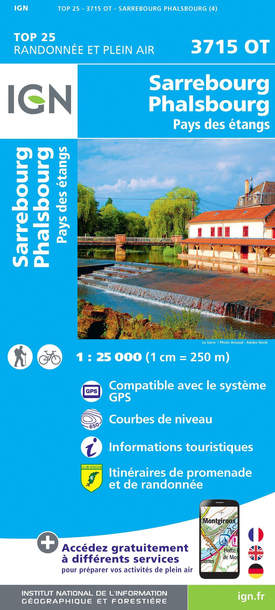 Carte TOP 25 n° 3715 OT - Sarrebourg, Phalsbourg, Pays des étangs | IGN carte pliée IGN 