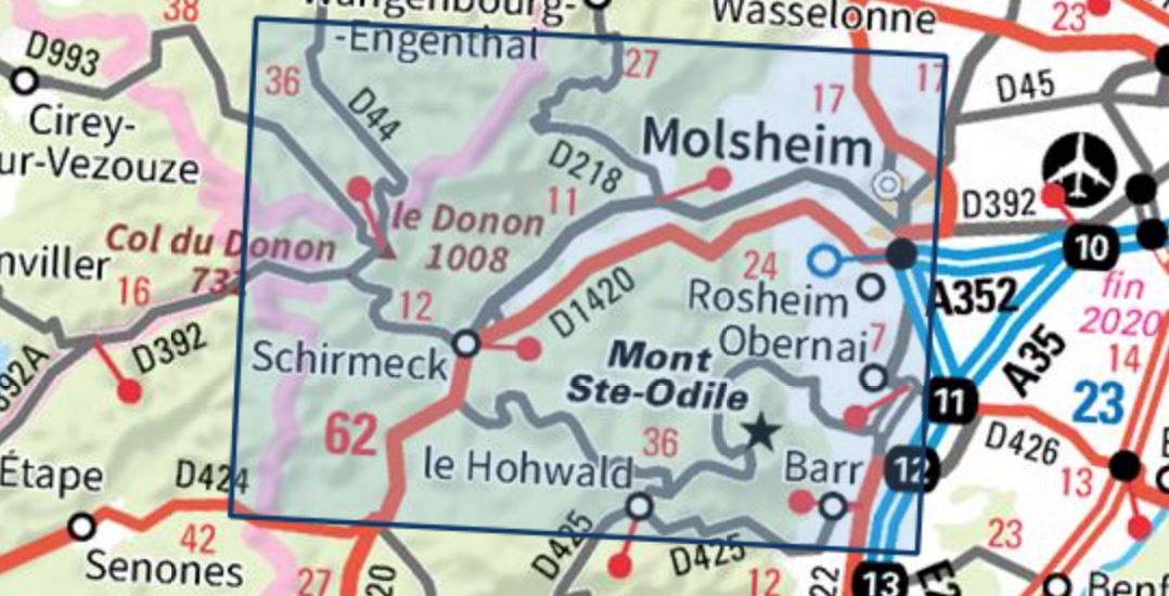 Carte TOP 25 n° 3716 ET - Le Donon, Obernai, Mont Sainte-Odile, Vallée de la Bruche | IGN carte de randonnée IGN
