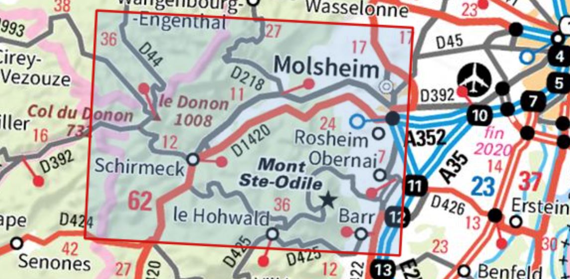 Carte TOP 25 n° 3716 ETR (Résistante) - Le Donon, Obernai, Mont Sainte-Odile, Vallée de la Bruche | IGN carte de randonnée IGN