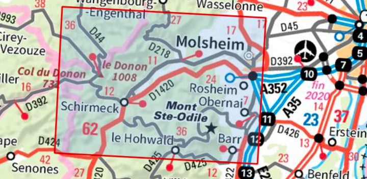 Carte TOP 25 n° 3716 ETR (Résistante) - Le Donon, Obernai, Mont Saint-Odile, Vallée de la Bruche | IGN carte pliée IGN 