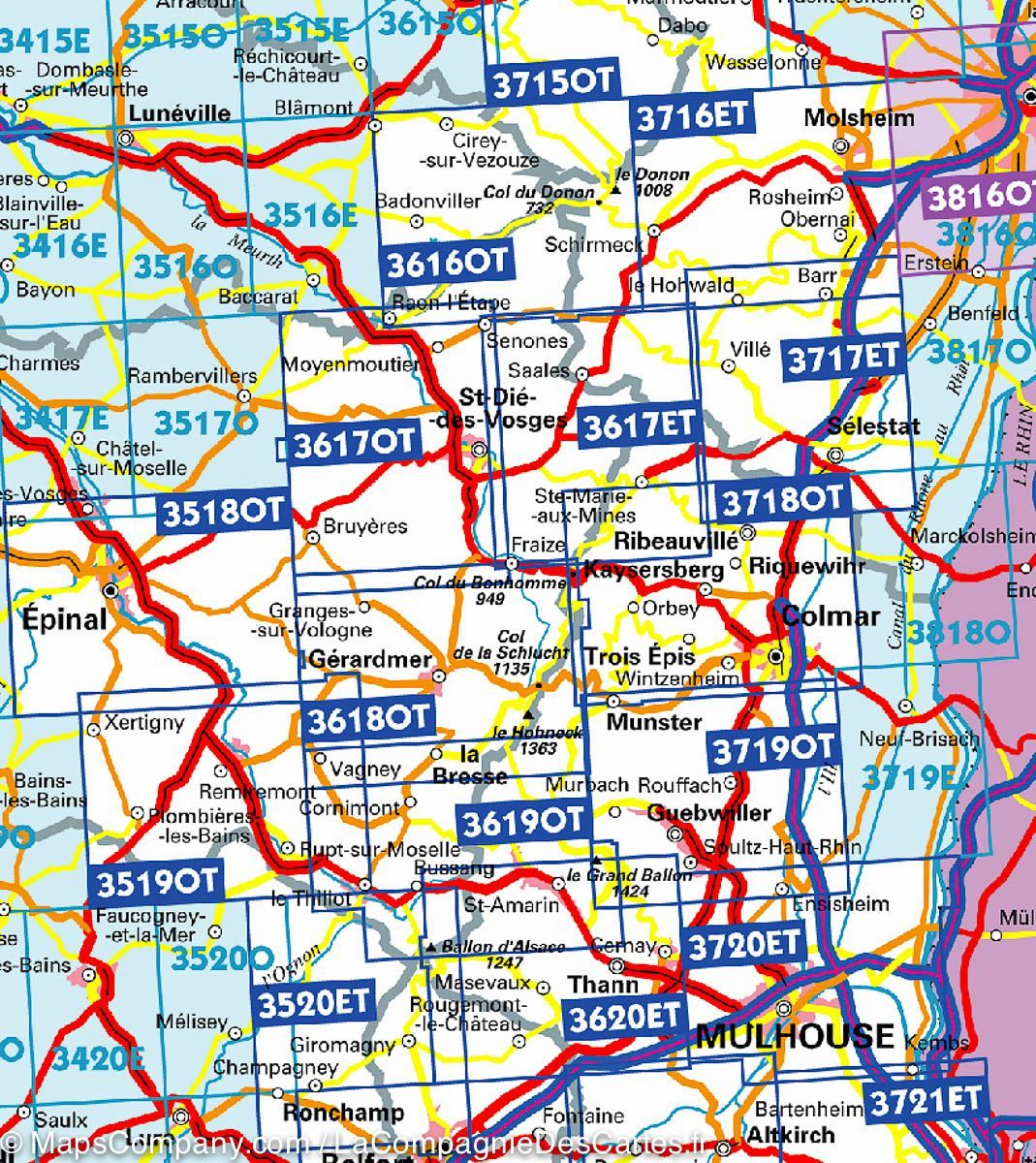 Carte TOP 25 n° 3716 ETR (Résistante) - Le Donon, Obernai, Mont Sainte-Odile, Vallée de la Bruche | IGN carte de randonnée IGN