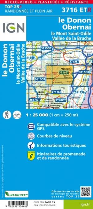 Carte TOP 25 n° 3716 ETR (Résistante) - Le Donon, Obernai, Mont Saint-Odile, Vallée de la Bruche | IGN carte pliée IGN 