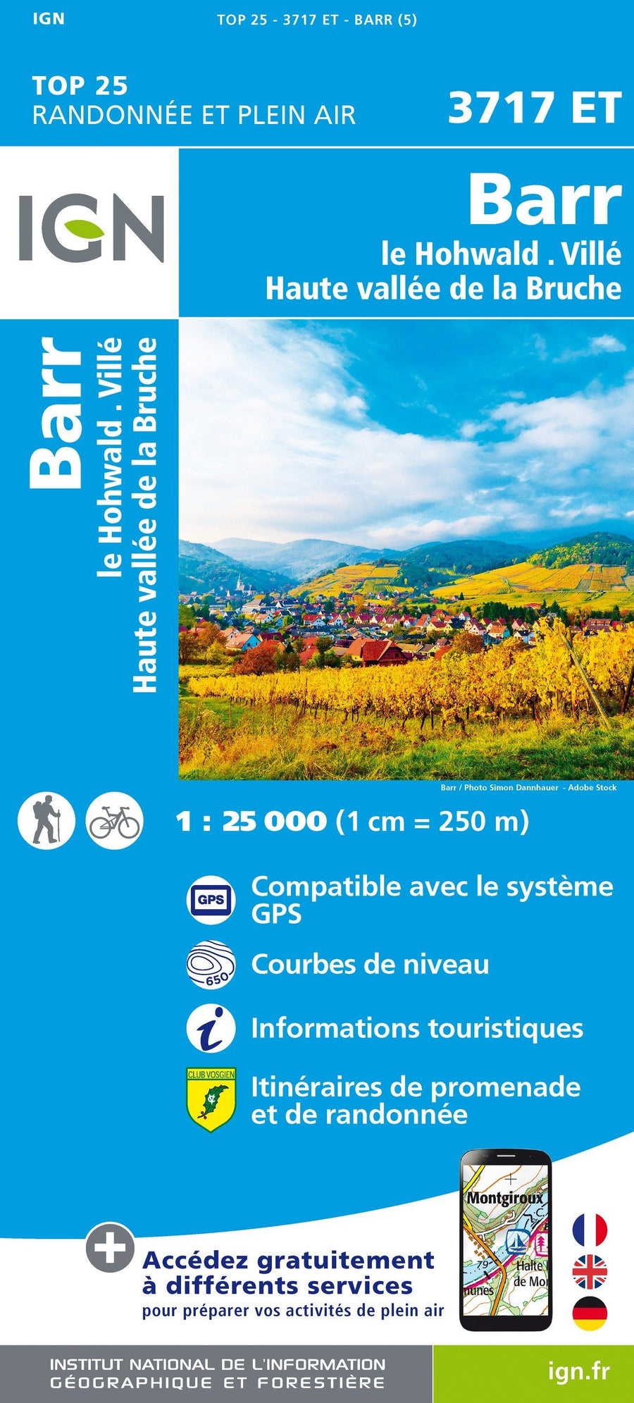Carte TOP 25 n° 3717 ET - Barr, le Hohwald, Villé & Haute vallée de la Bruche | IGN carte pliée IGN 