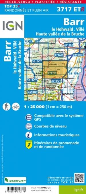 Carte TOP 25 n° 3717 ETR (résistante) - Barr, le Hohwald, Villé & Haute vallée de la Bruche | IGN carte de randonnée IGN