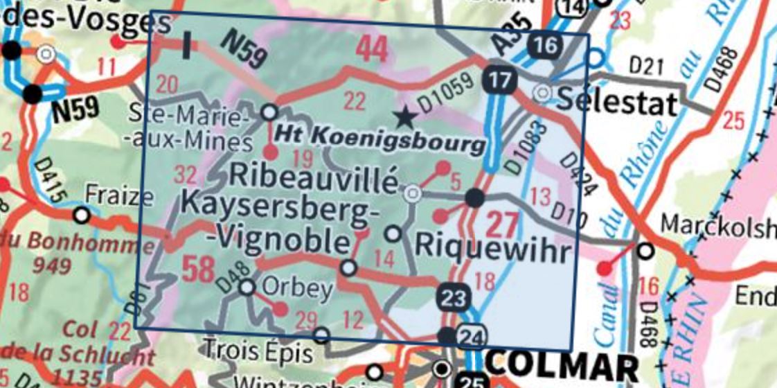 Carte TOP 25 n° 3718 OT - Sélestat, Col du Bonhomme, Sainte-Marie-aux-Mines, Kaysersberg, Riquewihr | IGN carte de randonnée IGN