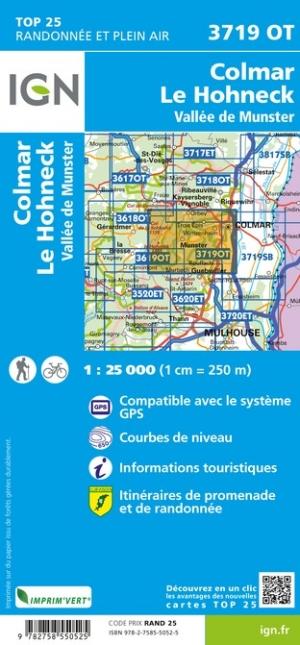 Carte TOP 25 n° 3719 OT - Colmar, Le Hohneck, Munster, Vallée de Munster | IGN carte pliée IGN 